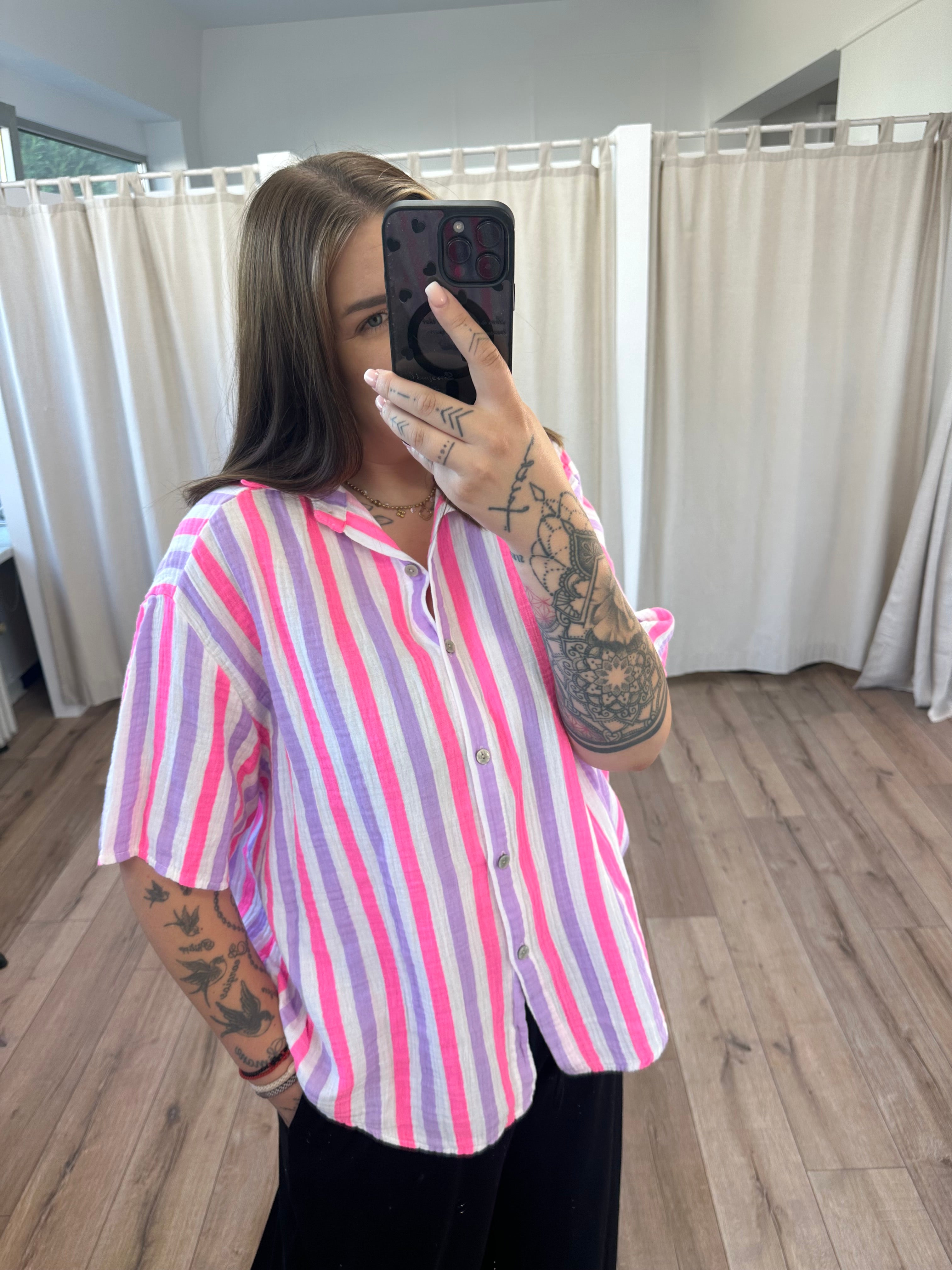 Kurzarm Musselinbluse gestreift