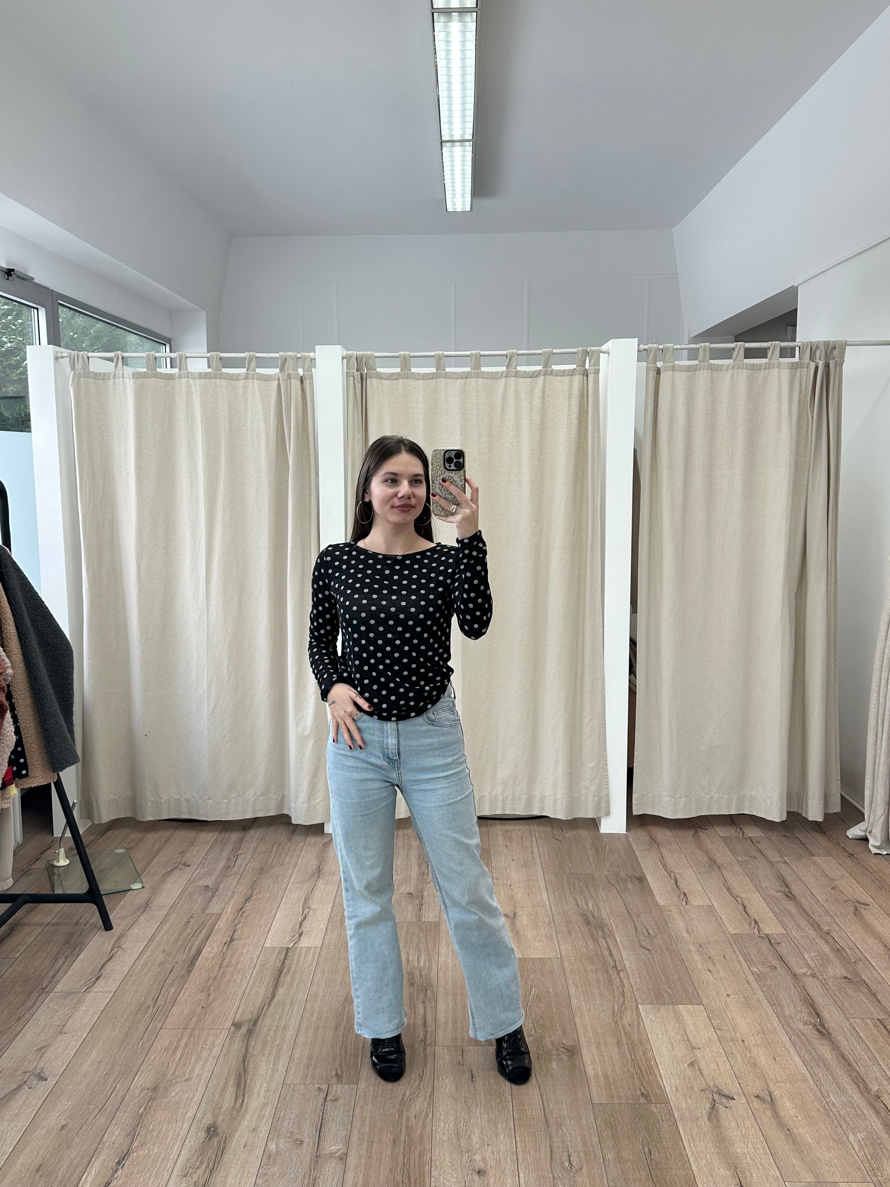 Gepunktetes Curvy mesh Langarmshirt