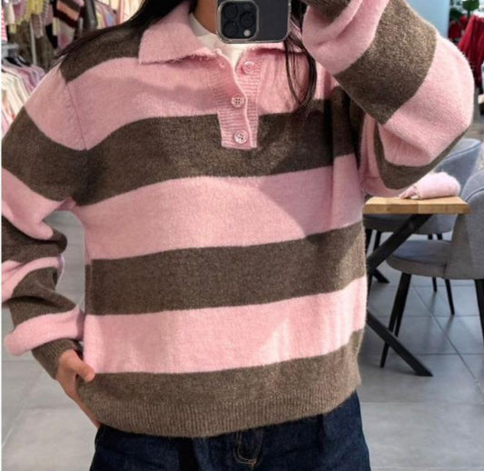 Polo-Strickpullover gestreift
