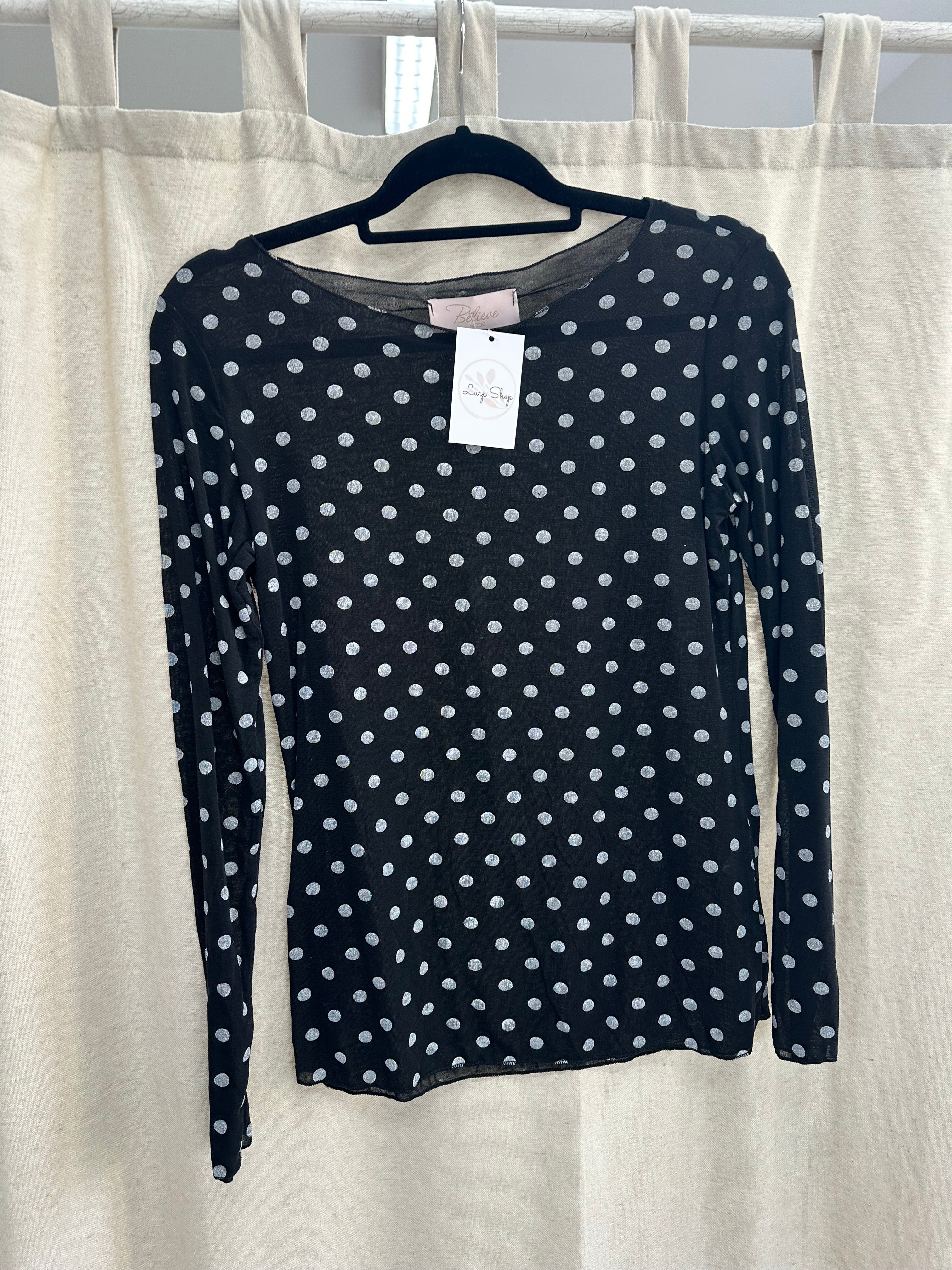 Gepunktetes Curvy mesh Langarmshirt