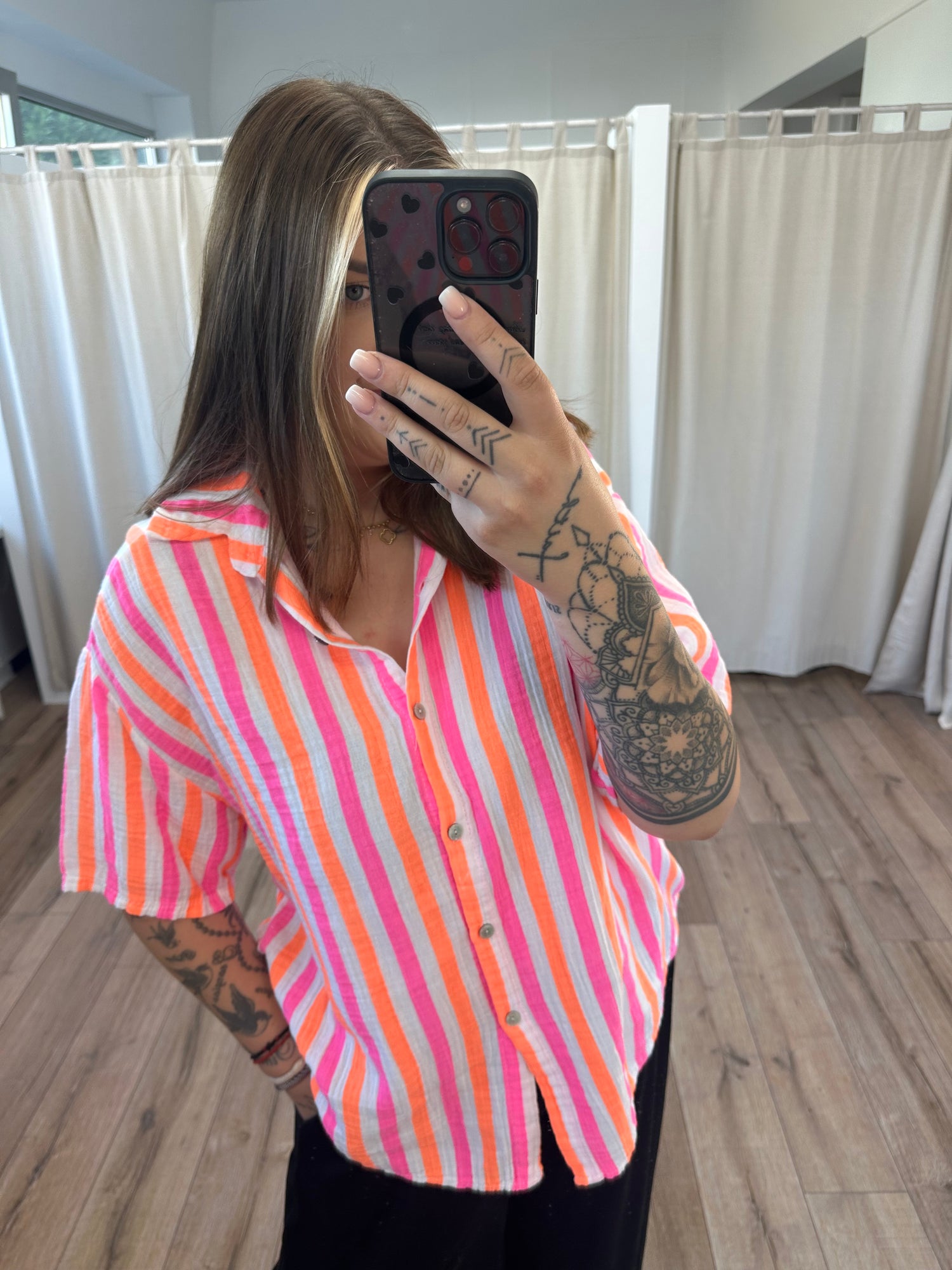 Kurzarm Musselinbluse gestreift