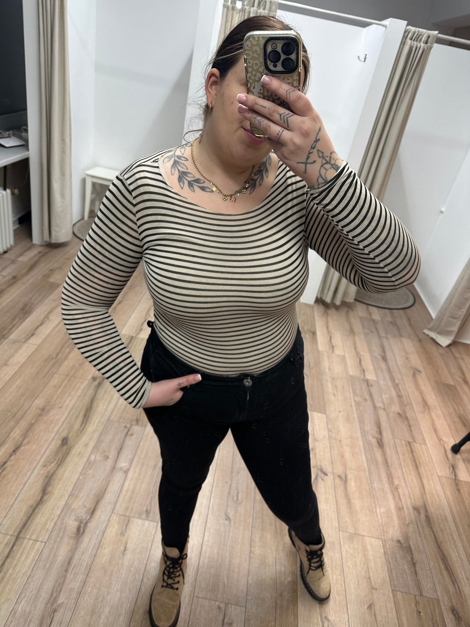 Gestreiftes Curvy mesh Langarmshirt