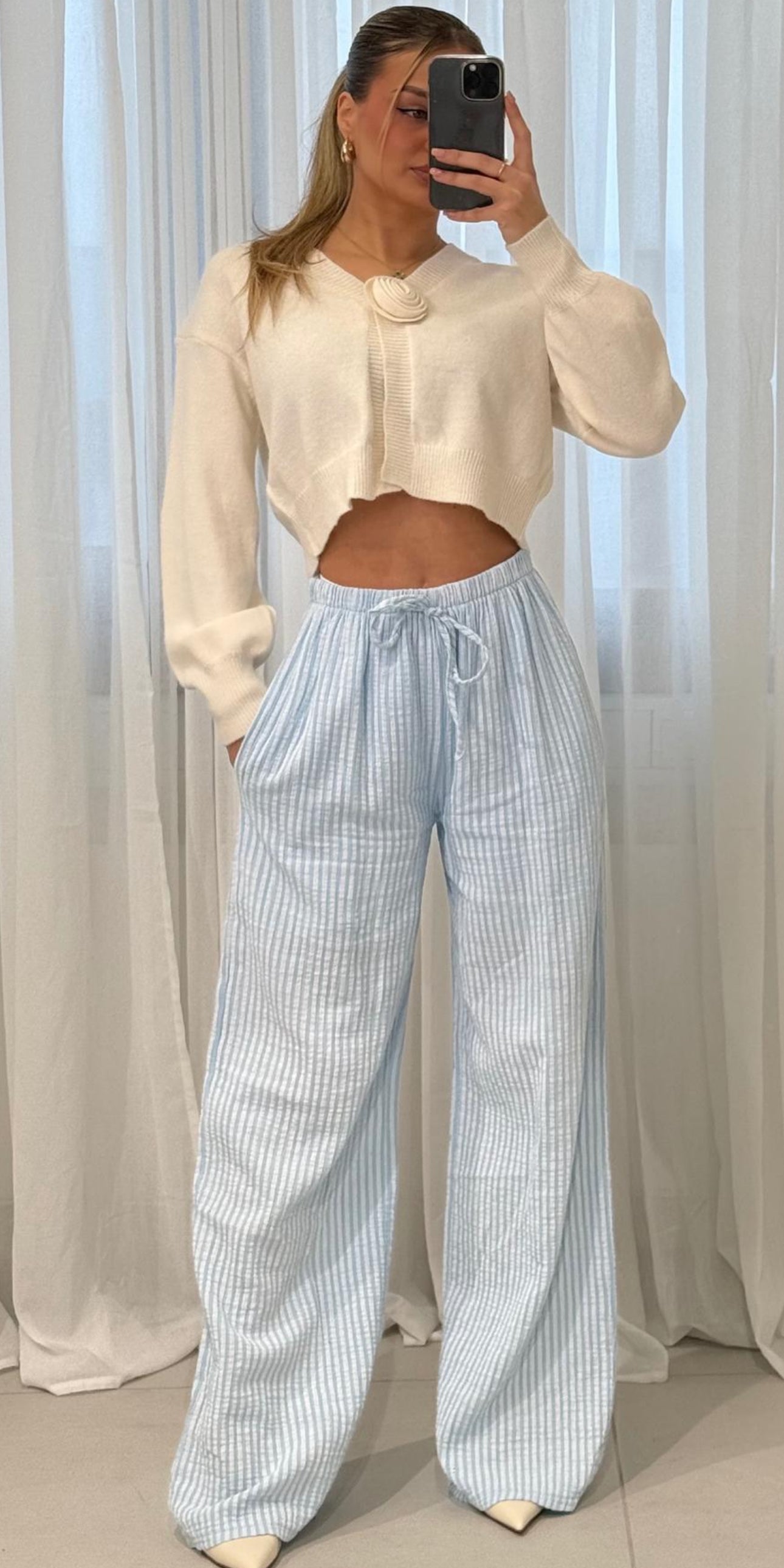 Musselinhose Überlänge gestreift