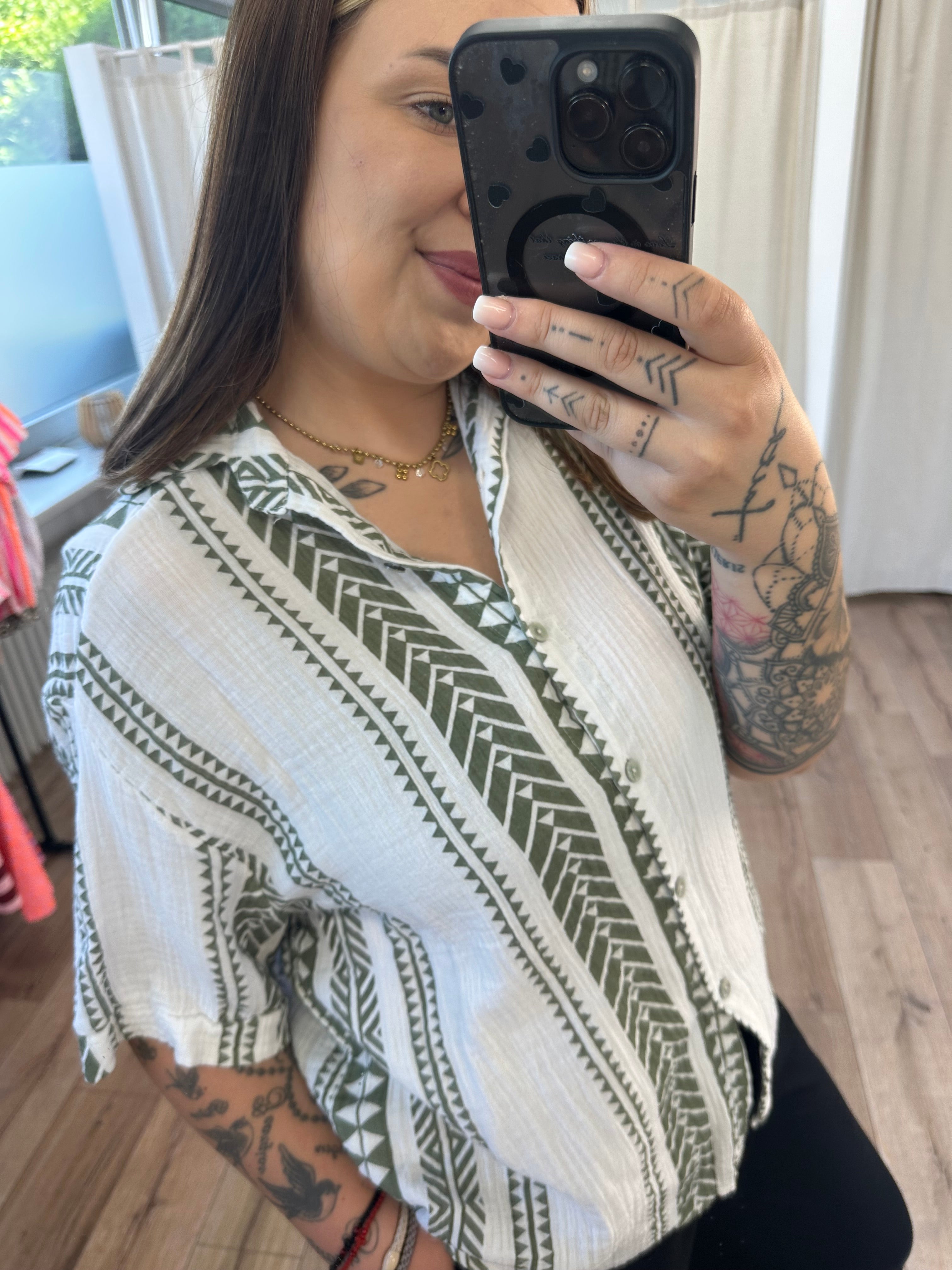 Kurzarm Musselinbluse Boho