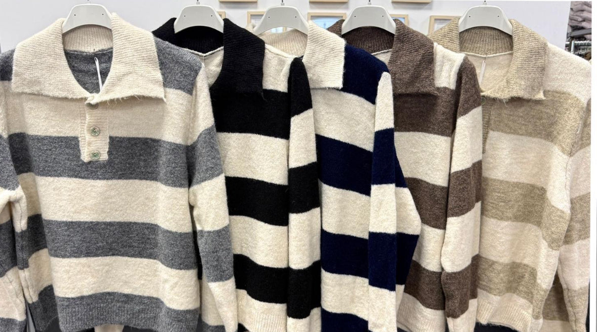 Polo-Strickpullover gestreift