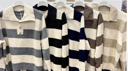 Polo-Strickpullover gestreift