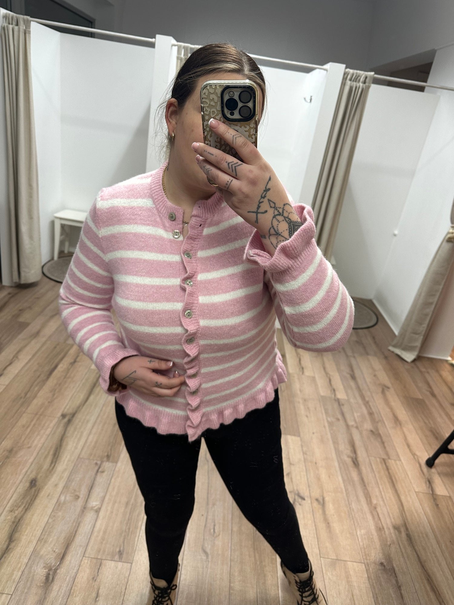 Volantcardigan getreift