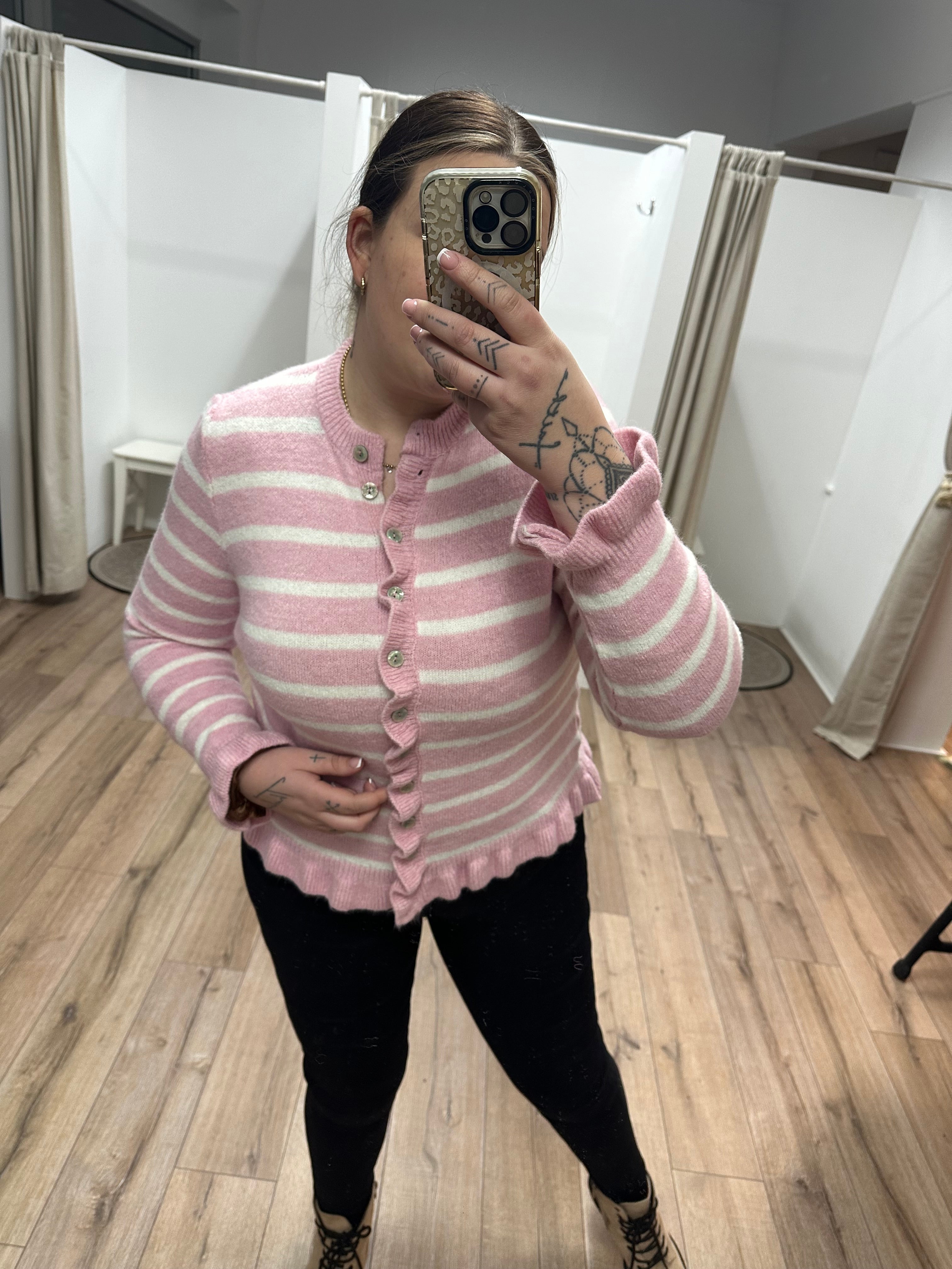 Volantcardigan getreift