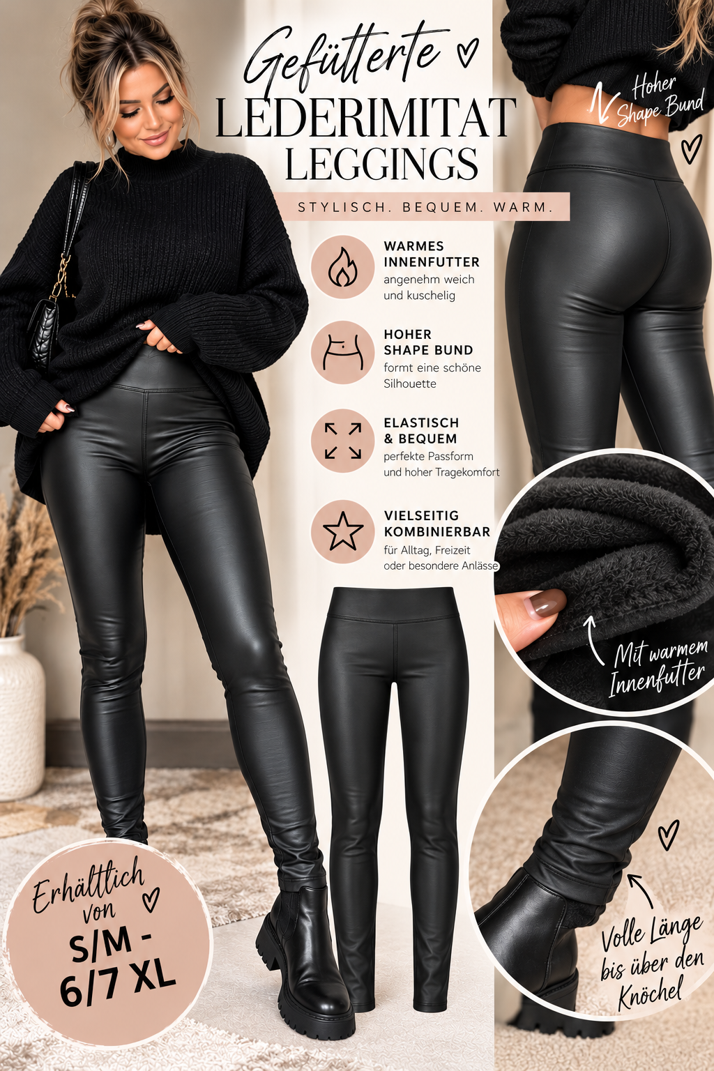 Lederimitat Leggings gefüttert