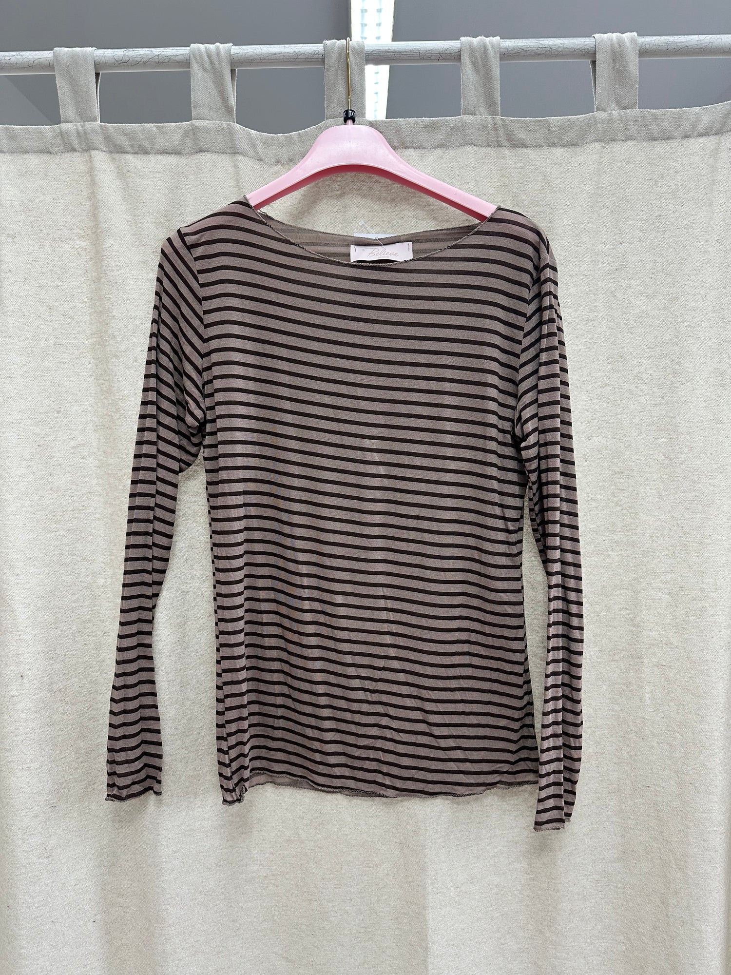 Gestreiftes Curvy mesh Langarmshirt