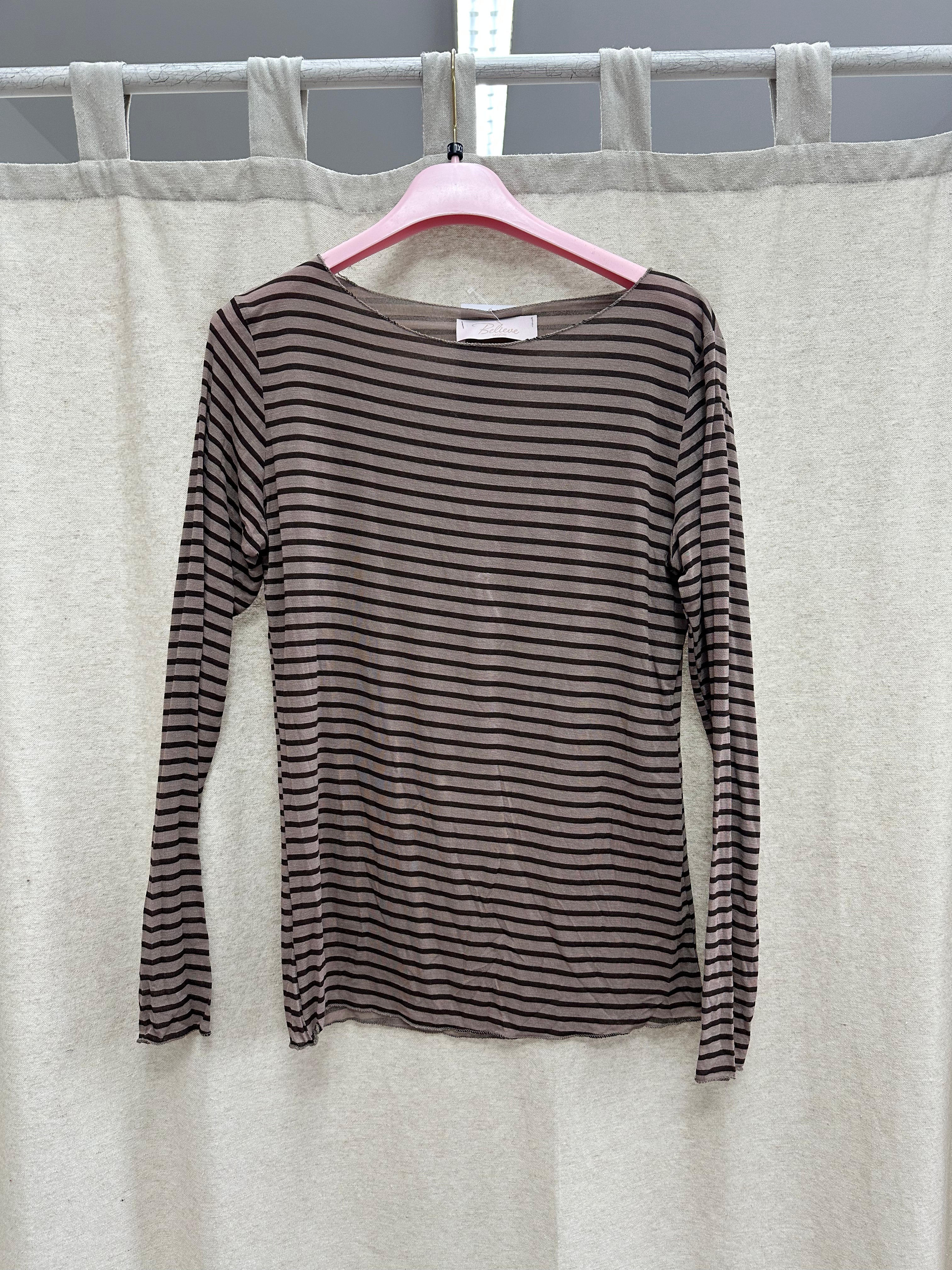 Gestreiftes Curvy mesh Langarmshirt